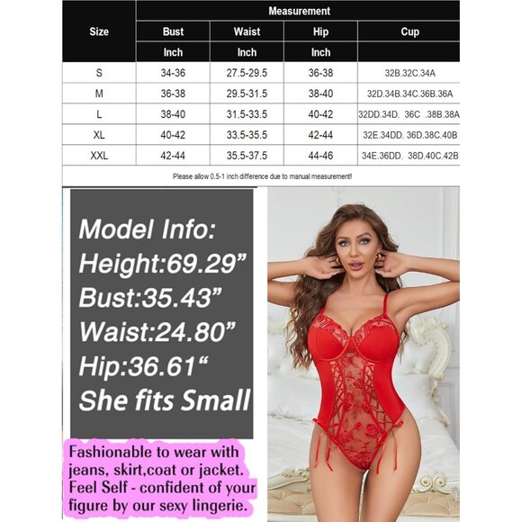Womens Red AI Lace Up V Neck Bustier Lingerie One Piece Teddy Bodysuit Outfit - Picture 6 of 6